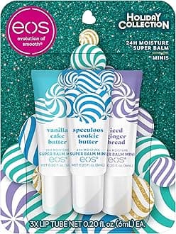 Holiday 24H Moisture Mini Super Balm Set- Speculoos Cookie Butter, Iced Gingerbread, Vanilla Cake Batter, Limited-Edition Lip Care, Stocking Stuffers, 0.20 fl oz, 3-Pack
