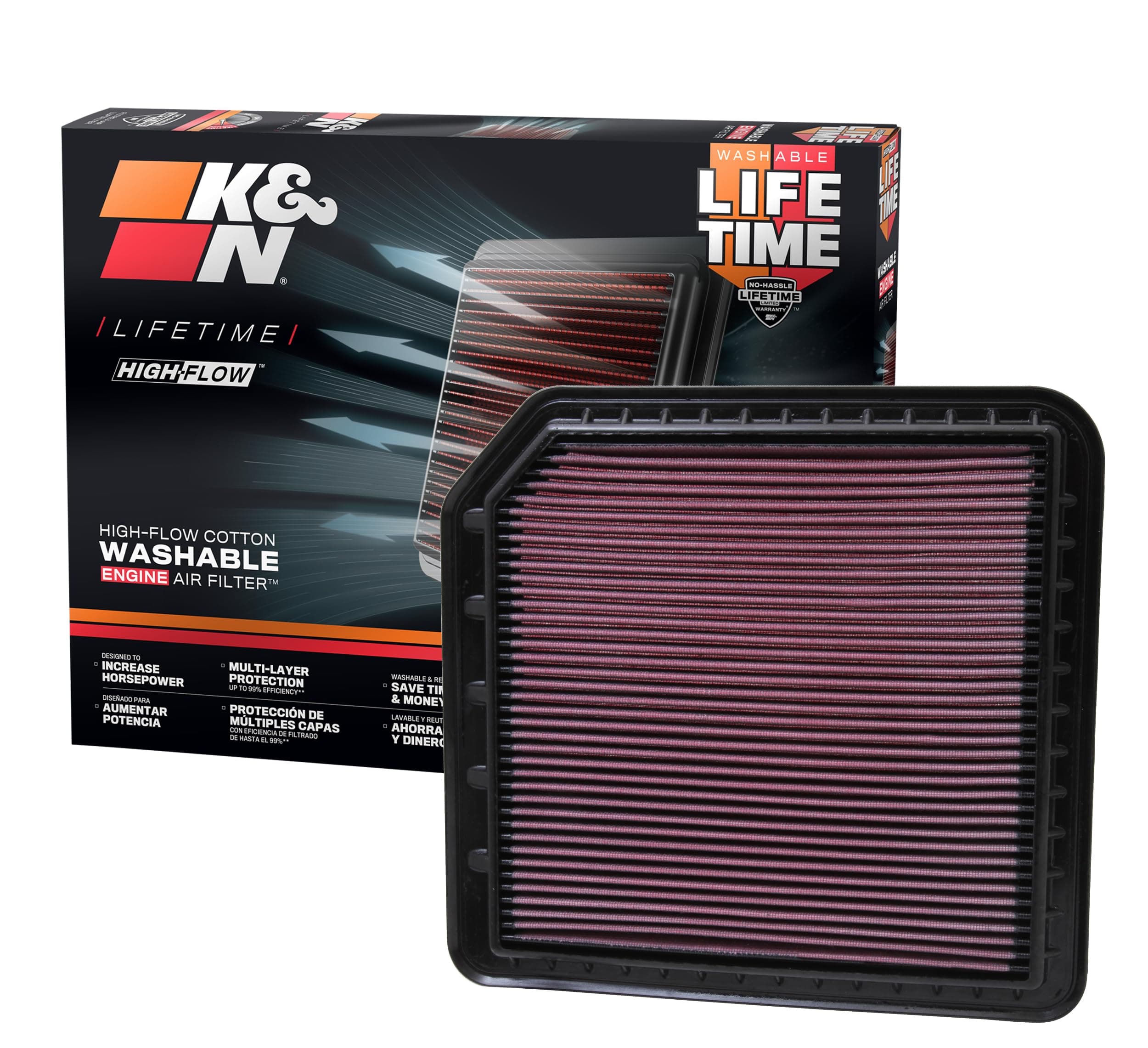 K&N High-Flow Original Lifetime Engine Air Filter: Increase Power: Premium, Washable: Compatible with 2010-2024 Infiniti/Nissan: QX56, QX80, Armada, Patrol, 33-2456