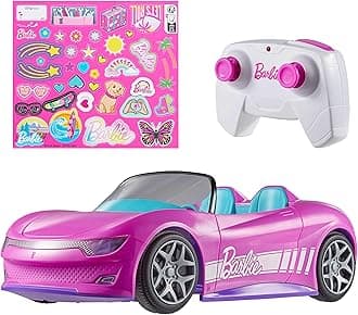 Barbie RC Toy Car, Remote-Control Pink Convertible, Can Hold 2 Barbie Fashion Dolls & Trunk Opens for Storage, Sticker Sheet for Customizing, JBH05
