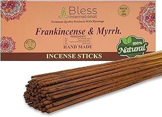 Bless-Frankincense-and-Myrrh 100%-Natural-Handmade-Hand-Dipped-Incense-Sticks Organic-Chemicals-Charcoal-Free Purification-Relaxation-Positivity-Yoga-Meditation Best-Woods-Scent (500 Sticks (26 OZ))