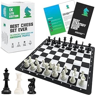 Best Chess Set Ever Portable Chess Set 1X Single Weighted Staunton Pieces with 15 in Foldable Silicone Chess Board, Lite Edition for Kids & Adults, Travel Chess Set for Begginers and Pros