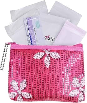 Menstruation Kit - First Period Kit to-go! (Period Starter Kit with Organic & Biodegradable Pads) (Pink)