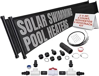SunQuest Solar Pool Heater Panels - 2 (2ft x 20ft) Collectors w/Roof/Rack & Diverter Kit -Solar Water Heater for Above Ground & Inground Pools-DIY-Tube on Web Design Panel-Polypropylene UV Resistant