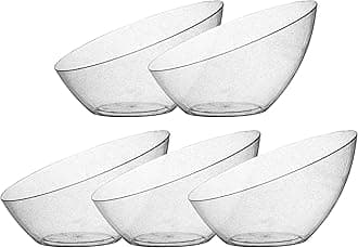 Posh Setting - Silver Plastic Serving Bowls for Party Angled Bowls Disposable Chip Bowls Candy Bowls for Party Table Salad and Fruit Bowls for Party Wedding Serving Bowls-Silver Glitter, 54 OZ, 5 Pack