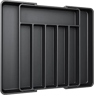 AUJEN Silverware Organizer - Expandable Kitchen Drawer Organizer, Utensil Organizer, Cutlery Drawer Organizer for Knives and Forks, Multipurpose Kitchen and Storage Organizers, Large, Black