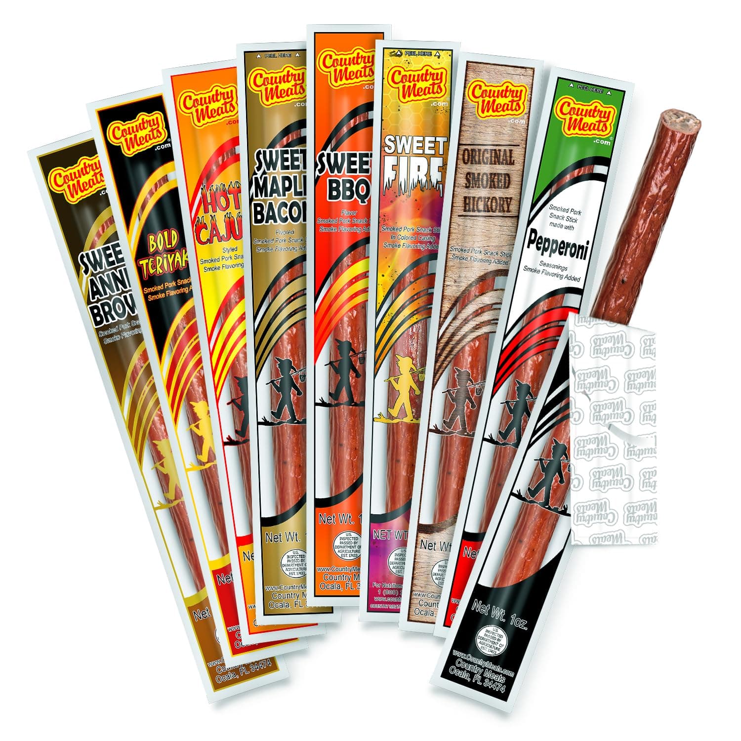 Country Meats, Meat Sticks, 0 Trans Fat, USDA Certified, Good Source of Protein, Carb Conscious Snack (9 Meat Sticks, Variety Pack)
