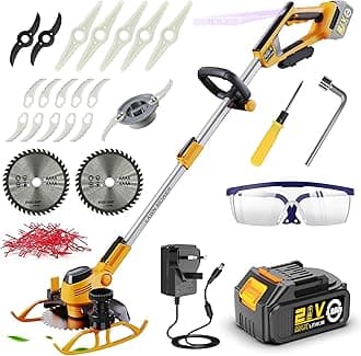 WeeLun Cordless Grass Strimmer & Edger 21V with 4Ah Battery and Charger 700W Garden Strimmer Electric with 5 Types Blades Adjustable Telescopic Handle For Garden Brush Cutter Clearing Weeds