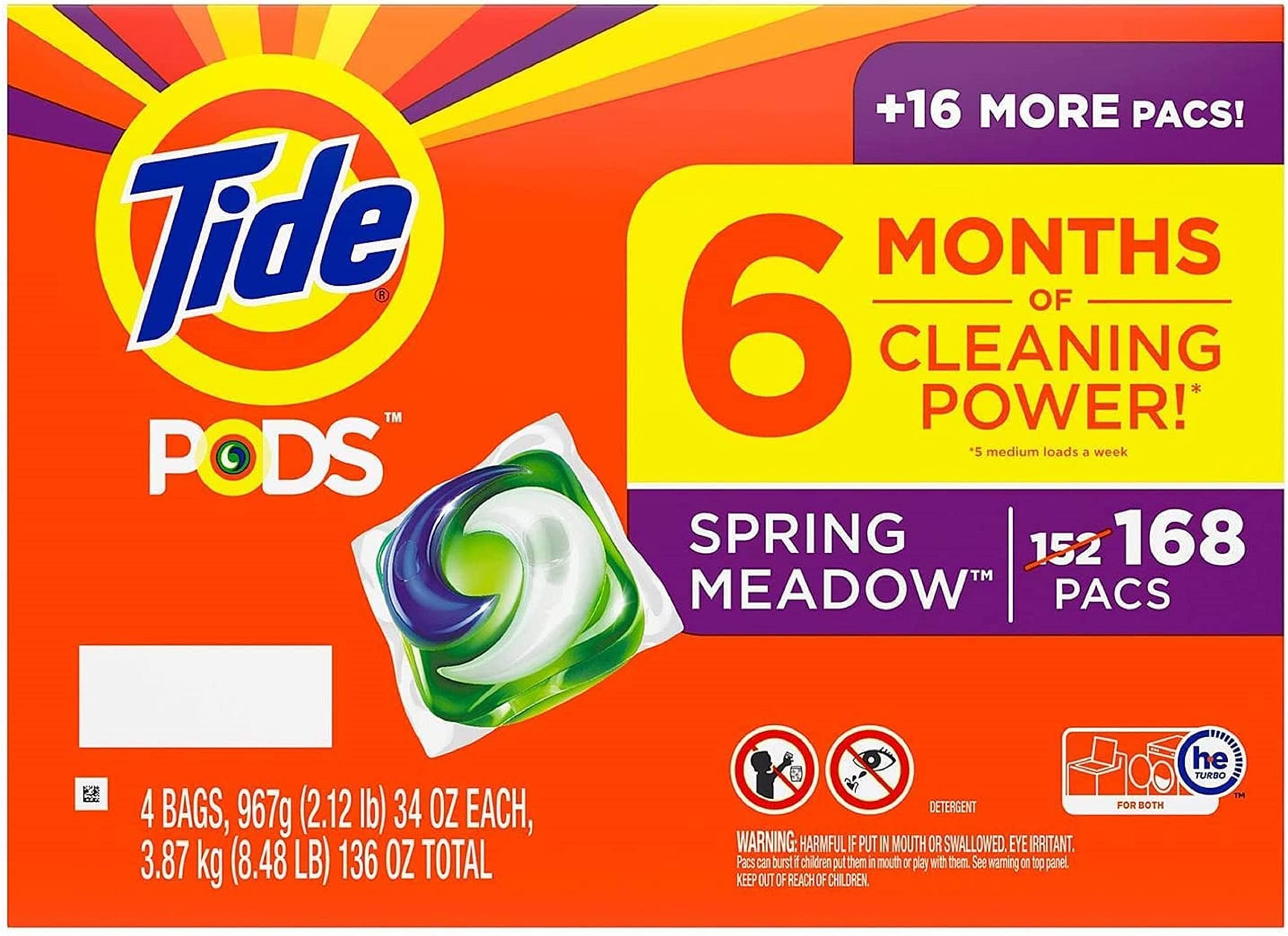 Pods Liquid Laundry Detergent Pacs, Spring Meadow, 42 Count (Pack of 4)