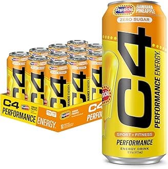 Performance Energy Drink, Hawaiian Pineapple Popsicle, Zero Sugar Carbonated Preworkout Energy, 200mg Caffeine with Beta Alanine, 16 Fl Oz (12 Pack)