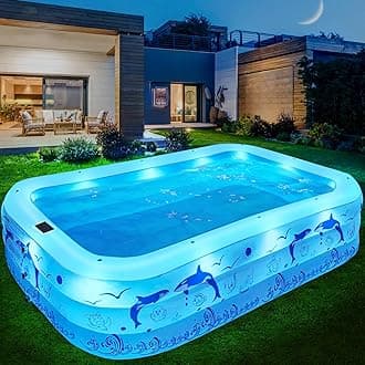 2026 Upgrade Inflatable Pools with Lights, Inflatable Swimming Pools for Adults, Blow Up Pool Solar, Large Pool, Durable Thickened Inflatable Pool for Backyard-100''x60''x20''