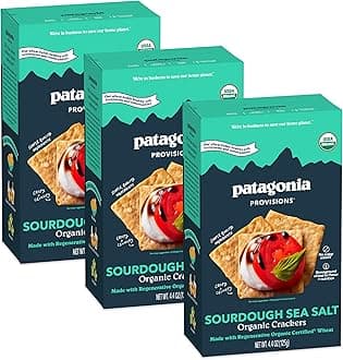 Patagonia Provisions Organic Sourdough Sea Salt Crackers (3 Pack) – 3g Plant Protein Per Serving – Made with Wheat Flour & Sea Salt – Non-GMO, No Added Sugar - Crispy & Crunchy