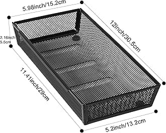 ihomecooker Mesh Tray Silverware Drawer Organizer, Utensil Cutlery Tray Office Supplies with Interlocking Arm Drawer Dividers Organizer for Flatware, Knives,Home,Office, School,Bedroom 12X6'' Black
