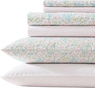 Laura Ashley - Sheet Set, Super Soft Bedding Set with Deep Pocket, Includes Matching Bonus Pillowcases, Coquette Room Decor (Jaynie Pink, Queen)