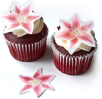 24 Stargazer Lily Flower Flat Edible Wafer Paper Flowers © Very Small 1.5" Flower Cake Cupcake Toppers Decoration