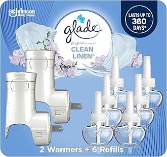 Glade PlugIns Scented Oil 2 Warmers + 6 Refills, Air Freshener, Clean Linen, 6 x 0.67 oz