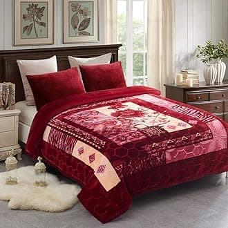 Fleece Blanket, Plush Blanket King Size 85" x 93", 10 Pounds Heavy Korean Style Mink Blanket - Silky Soft and Warm, 2 Ply A&B Printed Raschel Bed Blanket, Red Rose