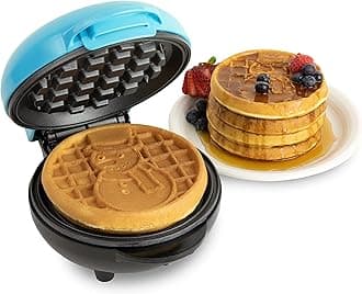 Nostalgia MyMini Personal Electric Snowman Waffle Maker, 5-Inch Cooking Surface, Waffle Iron for Hash Browns, French Toast, Grilled Cheese, Quesadilla, Brownies, Cookies, Blue