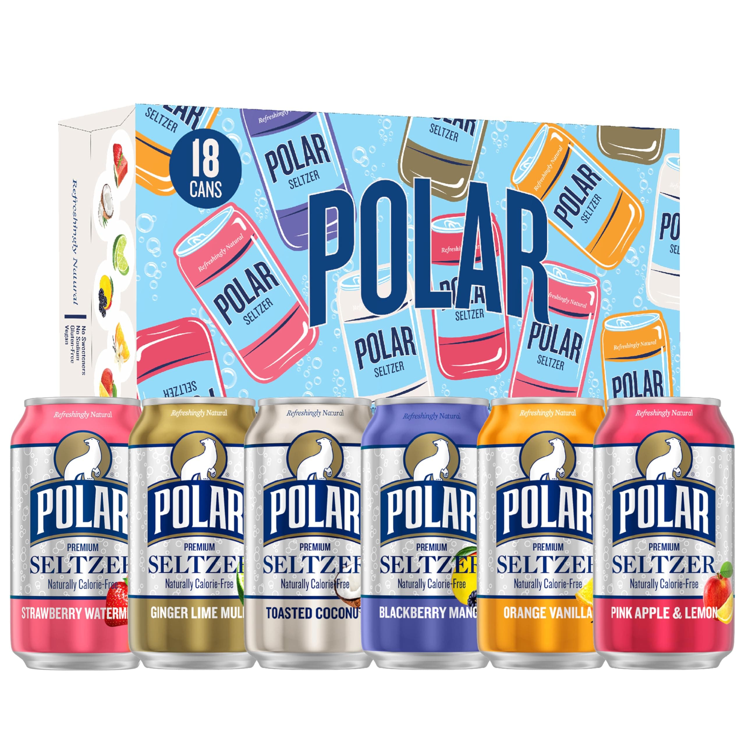 Seltzer Water Sampler Variety Pack, 12 fl oz cans, 18 pack