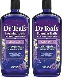Dr Teal's Foaming Bath with Pure Epsom Salt, Sleep Blend with Melatonin, Lavender & Chamomile Essential Oils, 34 fl oz (Pack of 2)