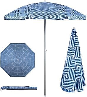 PICNIC TIME 5.5 Ft Portable Beach Umbrella, Lightweight UV Protection Sunshade with Tilt Pole & Carry Bag, Outdoor Canopy Umbrella for Beach, Sand, Pool, Patio, Camping, Travel, or Backyard Shade, (Blue Athens Pattern)