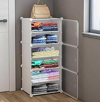 AYSIS Plastic Foldable Wardrobe for Clothes Storage - 6-Shelf 3-Door Cupboard, Kitchen Storage Rack (White, 44x32x158 cm)