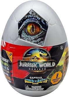 Jurassic World Rebirth Captivz Surprise Egg with Pop N Lock Dinosaur, Collector Card, Sticker, Guide & Mystery Toy Egg with 8 Surprises Inside - Action Figure for Kids