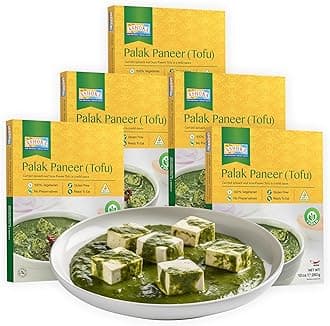 Ashoka Entrees 1932, Plant-Based Tofu & Spinach Curry, All-Natural, Ready to Eat Meals, Palak Paneer, Kosher Certified, Great for Offices, Instant Meals with No Preservatives, Pack of 5