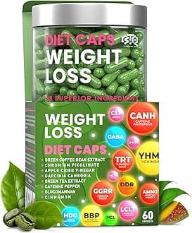BIOTEQUELAB Weight Loss Diet Capsules, Natural Appetite Suppressant, Day & Night Fat Burner for Women & Men with Apple Cider, Green Coffee Bean Extract, Metabolism Booster Supplement - 60 Pills