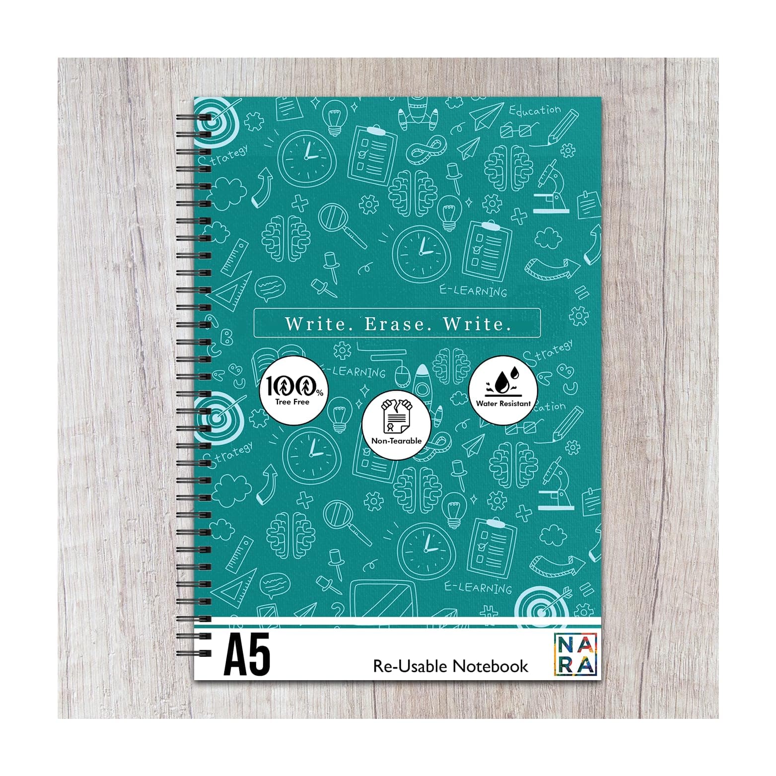 NARA Smart ReUsable Notebook | Tree-free Notebook with 1 Erasable pen and 1 Microfiber cloth included | Blue Cover | A5 Size | 20Pages/40Sidess