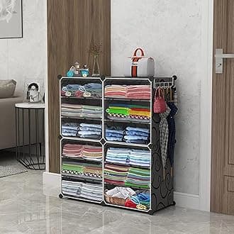 AYSIS Plastic Rack For Storage, Foldable Wardrobe For Clothes,Collapsible Wardrobe,Kitchen Cupboard,Clothes Storage Wardrobe,Cupboard For Clothes Plastic (Black, 12-Shelf-4-Door),44 Cm,158 Cm, 32 Cm