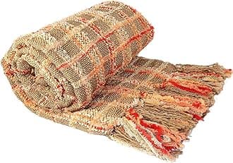 Home Soft Things Multi-Color Chenille Couch Throw Blanket, Burnt Orange, 50" x 60'' Soft Warm Cozy Tartan Blanket with Tassels Throw Blanket for Living Room Bed Sofa Chair Décor