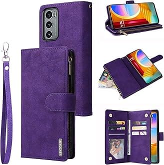 LBYZCASE Phone Case for LG Wing 5G(2020),LG Wing Wallet Case,Luxury Folio Flip Leather Cover[Zipper Pocket][Wrist Strap][Kickstand ][Magnetic Closure] for LG Wing (Purple)