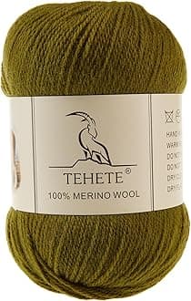 TEHETE 100% Merino Wool Yarn for Knitting 3-Ply Luxury Warm Soft Lightweight Crochet Yarn(Qiuxiang Green,1Ball)