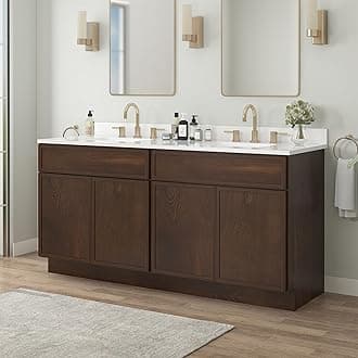 60 Inch Bathroom Vanity Base Cabinet Double Sink Top (Without Sink), Soft Closing Door, Storage Unassembled Cabinet, Brown, 2ea 30 Inch Cabinet Combo