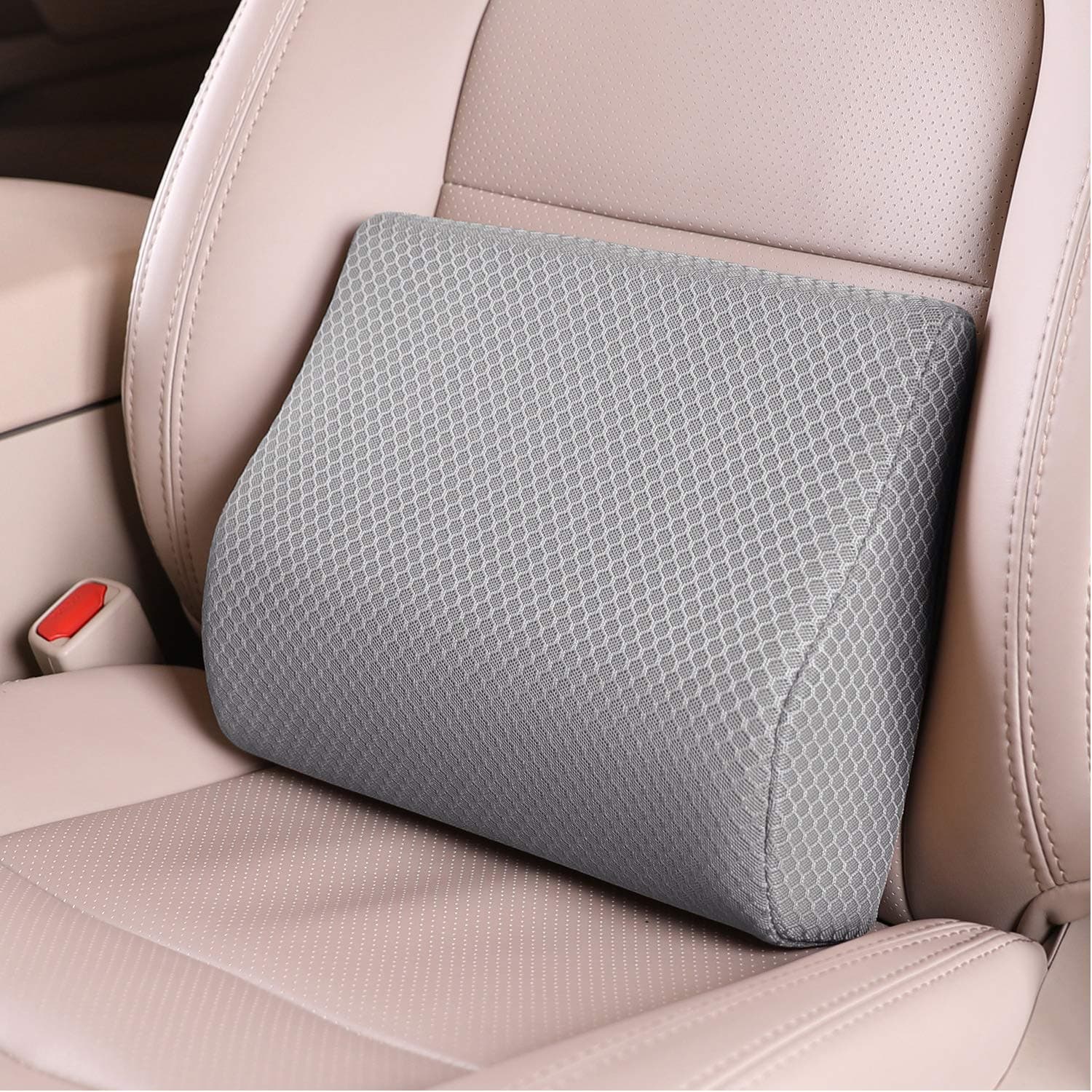 Memory Foam Lumbar Support Pillow for Car - Mid/Lower Back Support Cushion - for Car Seat, Office Chair, Recliner Etc. (Gray)
