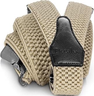 DecalenMens Braces with Very Strong Clips Heavy Duty Suspenders One Size Fits All Wide Adjustable and Elastic Y Style