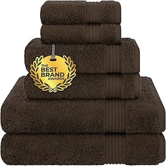6 Piece Towel Set, 100% Cotton Soft Absorbent Turkish Towels for Bathroom, 2 Bath Towels 2 Hand Towels 2 Washcloths, Brown Towel Set