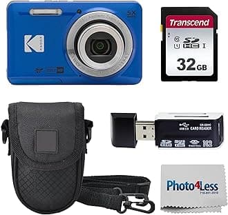PIXPRO FZ55 16MP Digital Point & Shoot Camera, 5X Optical Zoom, 28mm Wide Angle, 1080P Full HD Video, Bundle with 32GB SD Card, Protective Case, and Hi-Speed Card Reader (Blue)