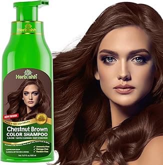 Herbishh Hair Colour Shampoo for Grey Hair, Chestnut Brown, 500 ml, Ammonia-Free 3-in-1 Hair Dye Shampoo, Colours Hair in Minutes, Long-Lasting Colour