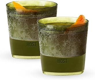 Host Whiskey Freeze Glasses, Double Old Fashioned Glasses, Chill Without Dilution for Bourbon, Vodka, Cold Brew Cocktails, Bourbon Gifts for Men, Gifts for Dad, Home Bar, 9 oz, Set of 2, Olive Green