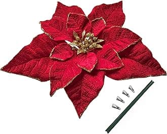 M2cbridge Artificial Christmas Flowers Red Velvet Poinsettia Floral Picks for Christmas Wreath Tree Ornaments(4pcs Extra Large Burgundy)