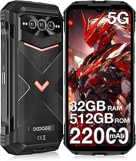 DOOGEE V MAX Pro 5G Rugged Phone,22000mAh,32GB+512GB/TF 2TB,Android 14 Rugged Smartphone,108MP+20MP Night Vision Phone, 6.58" FHD+ 120Hz IPS Screen, IP68/IP69K Waterproof,NFC/OTG/Face ID/1.18 lb