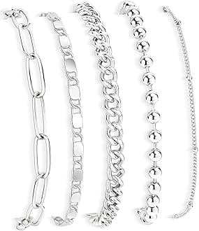 Gold Bracelets for Women,Dainty Bracelets Set for Women Trendy, Gold Bracelets Stack With Beaded, Cuban, Paperclip, Heart, Snake, Rope, Pearl, Cross, Hand Chain, Silver Jewelry Gifts for Women Mom