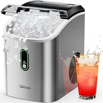 Silonn Nugget Ice Maker Countertop, Pellet Ice Machine with Self-Cleaning Function, Sonic Ice Maker Produces 33lbs of Chewable Ice in 24 Hours, Ideal for Home Kitchen and Office (Stainless Steel)