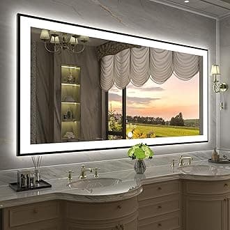 60x30 Framed LED Bathroom Mirror, Large Lighted Vanity Mirror for Wall, Backlit and Front Lighted, Dimmable, Anti-Fog, Shatterproof