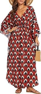 Moss Rose Kaftan Dresses for Women V Neck Summer Swimsuit Cover up Caftan Plus Size Maxi Beach Dresses