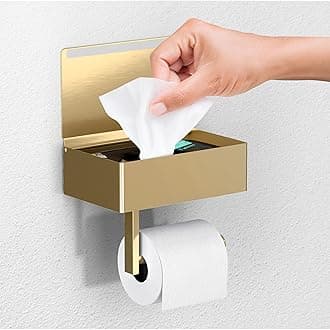 Day Moon™ - Toilet Paper Holder with Shelf - Modern Roll Holder for Bathroom - 1 Pack - Wall Mount - with Storage, Gold