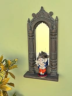 - Countryside Wooden Rectangular Wall Hanging Jharokha Wall Mount Framed Mirror for Living Room, Bedroom, Home Decor (45x25x8 cms)