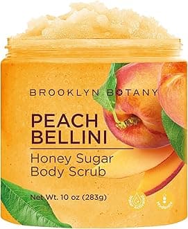 Brooklyn Botany Peach Bellini Honey Sugar Scrub for Body 10 oz – Deeply Hydrating and Gently Exfoliating Body Scrub for Women and Men – Moisturizing and Nourishing the Skin