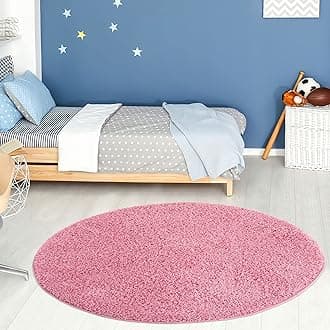 THE RUGS Living Room Rug - Shaggy Soft And Elegant Carpets For The Bedrooms And Kitchen, Easy To Clean, Many Different Sizes (120 cm Round, Pink)